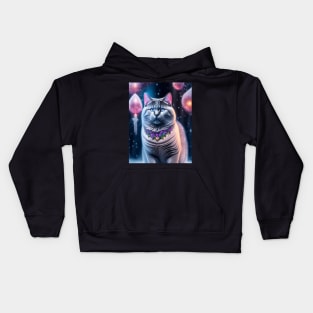 British Shorthair Cat Glows in a Winter Wonderland Kids Hoodie